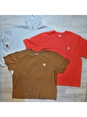 Carhartt Men’s Size 3XL T-shirt & Hoodie Bundle Lot of 3 Orange Gray Workwear